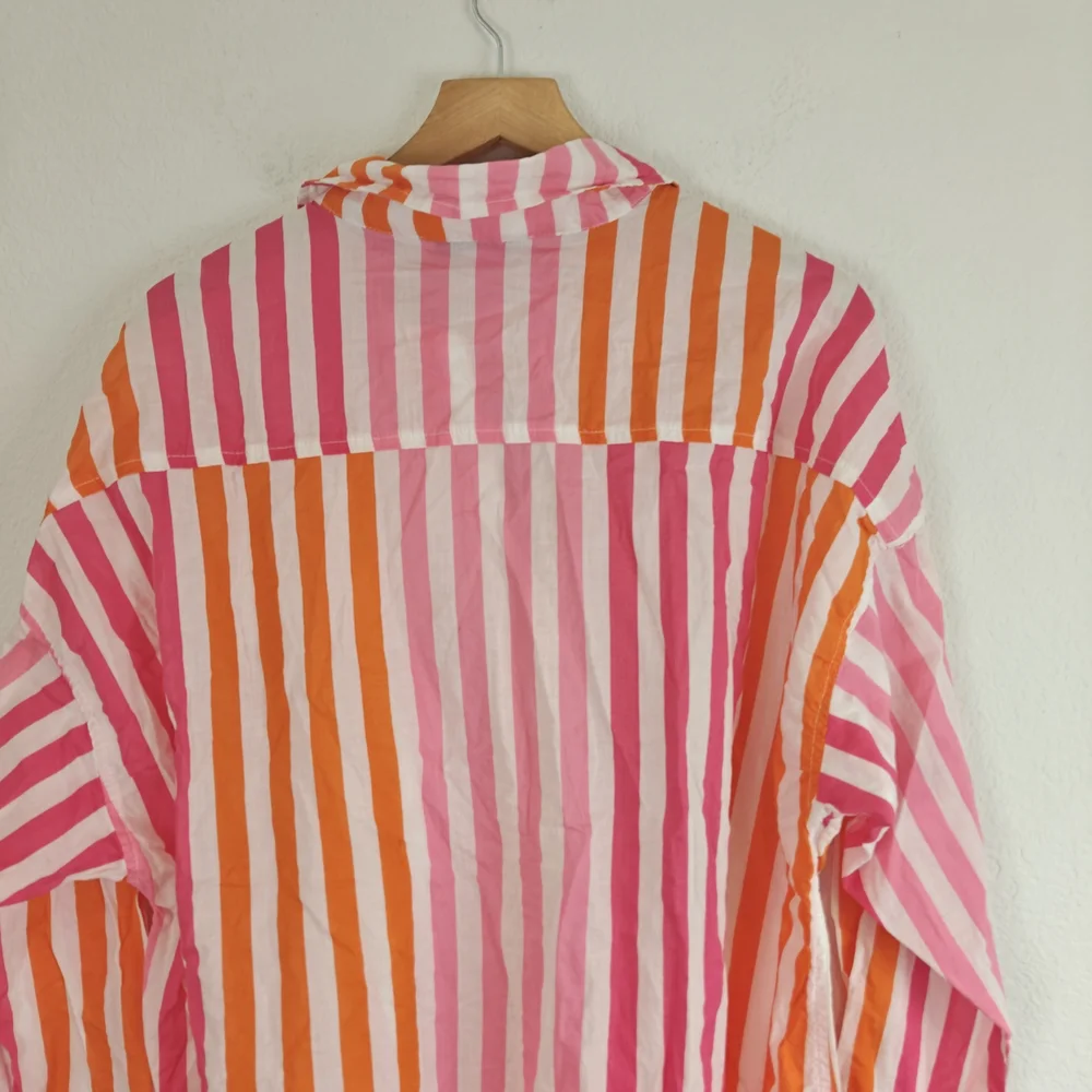 Beach Riot Nwot Alexa Coverup Button Down Sunset Stripes Pink Orange Sz L/XL - Picture 13 of 14